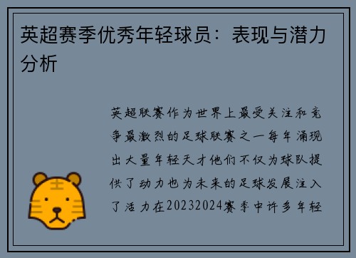 英超赛季优秀年轻球员：表现与潜力分析